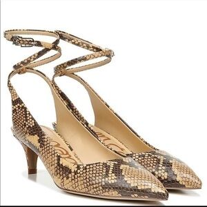 SAM EDELMAN DEVRY SNAKE PRINTS SLINGBACK ANKLE STRAP HEEL